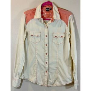 Cruel Western Salmon & Cream Pearl Snap Long Sleeve Button Down Shirt Women's L
